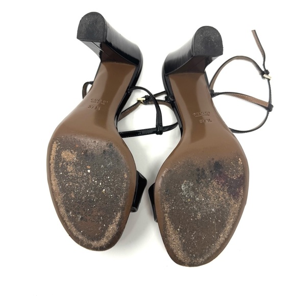 Gucci Horsebit Black Patent Leather Platform Sandals – Ankle Strap Peep Toe 7.5 - Picture 8 of 11